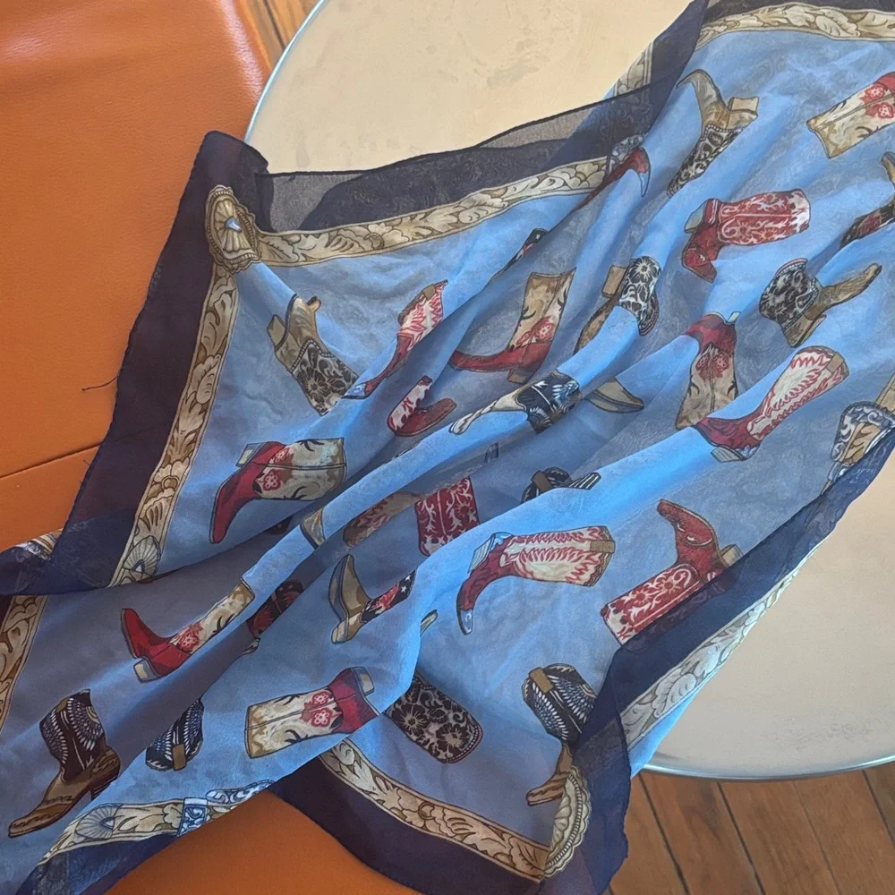 Stylish Cowboy Boot Print Scarf western cowgirl neck tie hair piece
